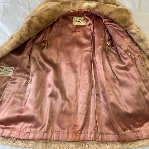 Lou Ritchie Vintage Beige Faux Fur Coat With Hood  Button Closure Mob wife large - Picture 11 of 16